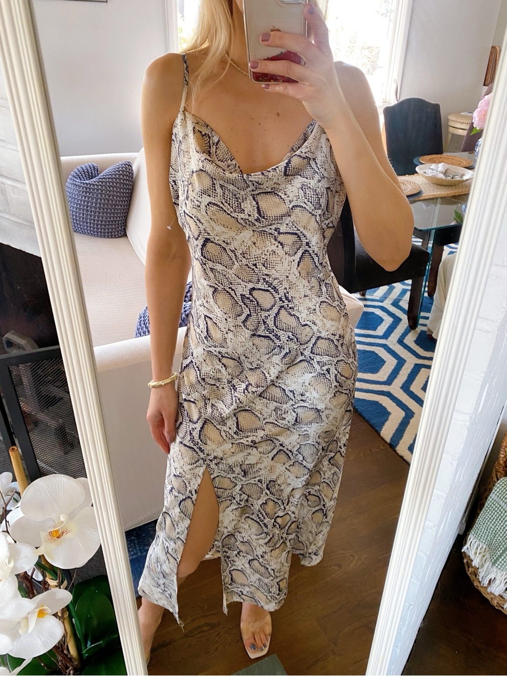 PAPER HEART Snakeskin Print Slip Midi Dress in Tan! 🐚